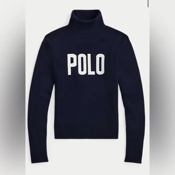 NWT Women’s Polo Ralph Lauren Logo Turtleneck Sweater in hunter navy, size large - Picture 2 of 15
